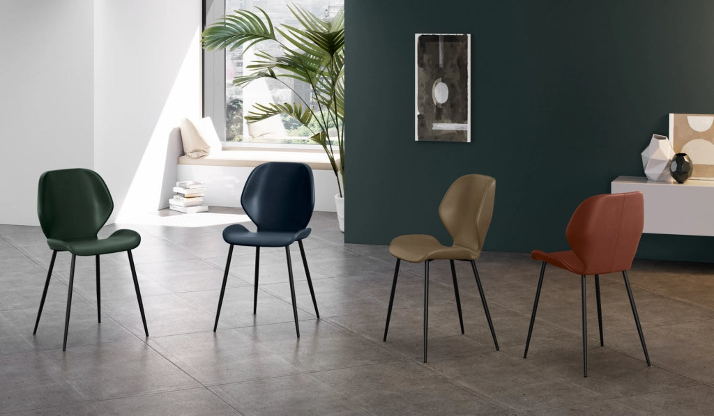 Sedia da pranzo Diana con seduta in soft-touch verde scuro e gambe in metallo nero, design vintage moderno - Sedia living di alta qualità