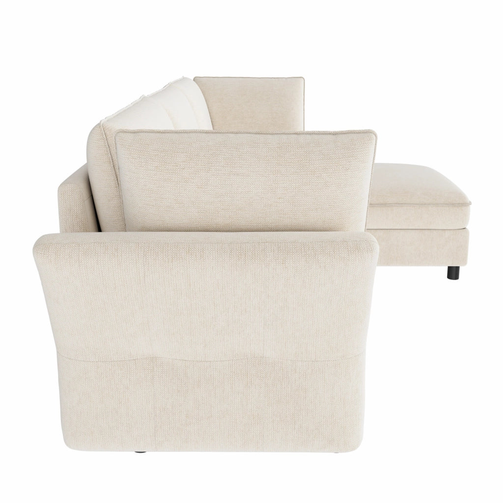 DIVANO Modulare a L 225x137x84 cm Chenille Beige con pouf
