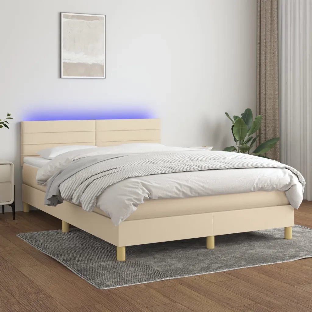 Letto a Molle con Materasso e LED Crema 140x200 cm in Tessuto 3133802