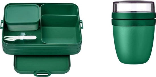 Set di pranzo portatile 2 pezzi con grande scatola di pranzo e pentola in verde
