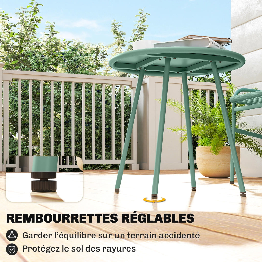 Set Bistrot Giardino 3 Pezzi ¨C Xylo ¨C Tavolo Rotondo 2 Sedie Rattan Acciaio Verde