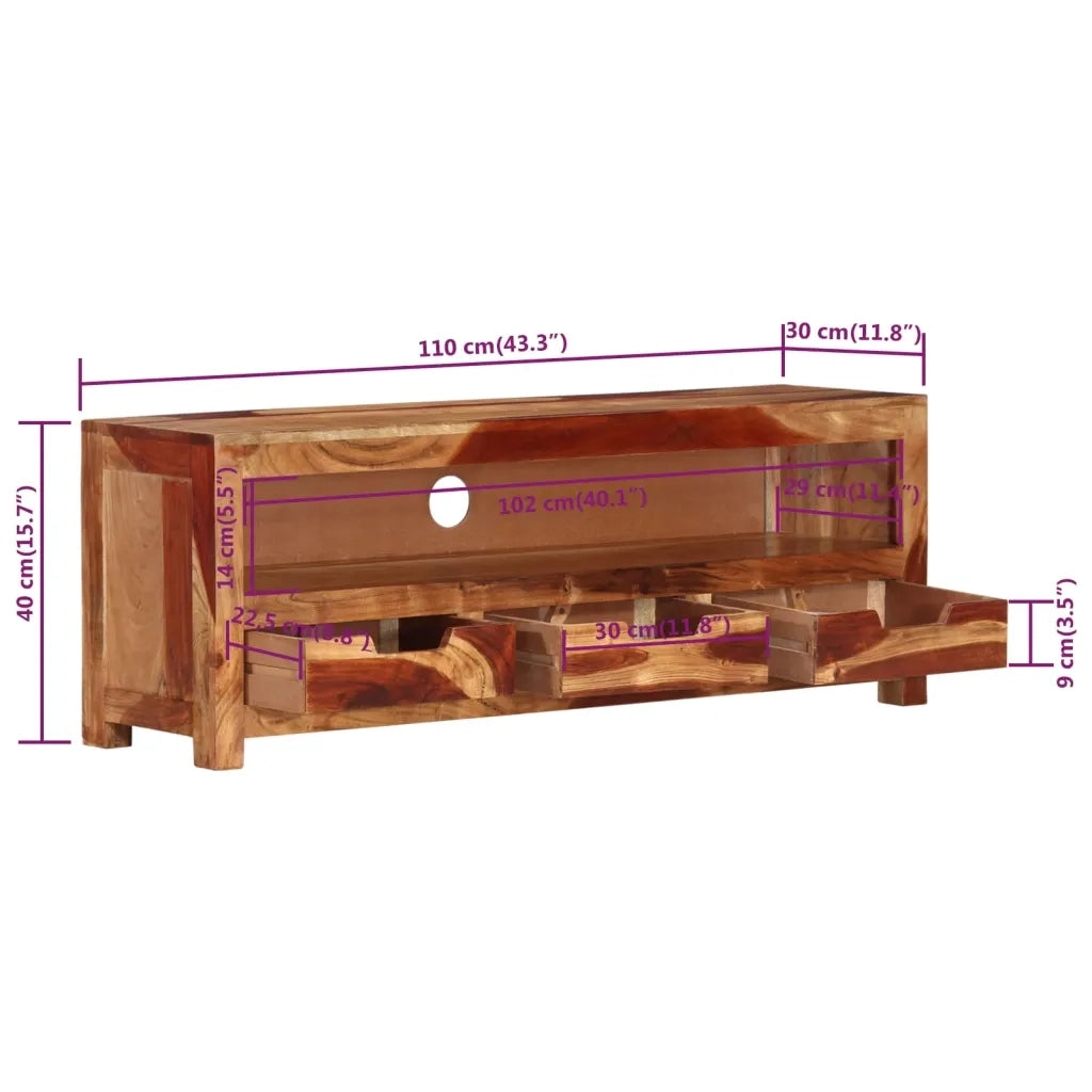 Mobile Porta TV 110x30x40 cm in Legno Massello di Acacia 339508