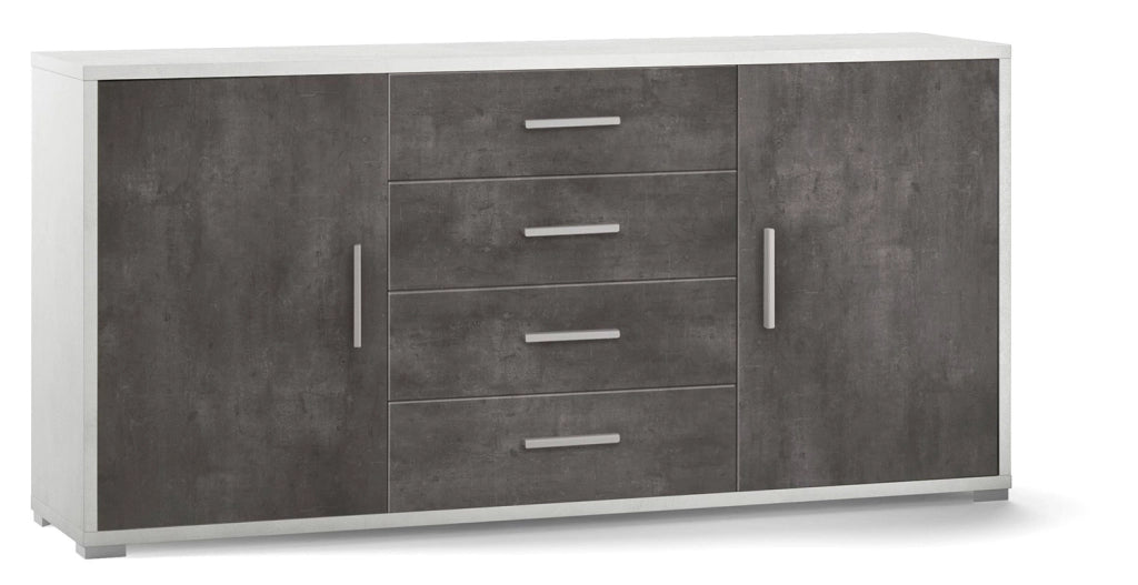Madia 2 Ante 4 Cassetti 174x84x41 cm Ossido Bianco/Ossido Nero