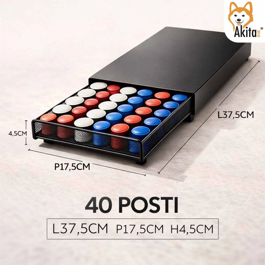Akitaink Portacapsule Caffe' con Cassetto 40 Capsule Nero