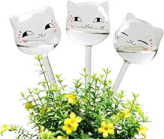 Sistema di irrigazione - palloni di irrigazione - sistema di irrigazione - piante da appartamento - forma gatto - lampade di autoirrigazione - vetro trasparente - acqua per piante - tecnologia di irrigazione per piante.