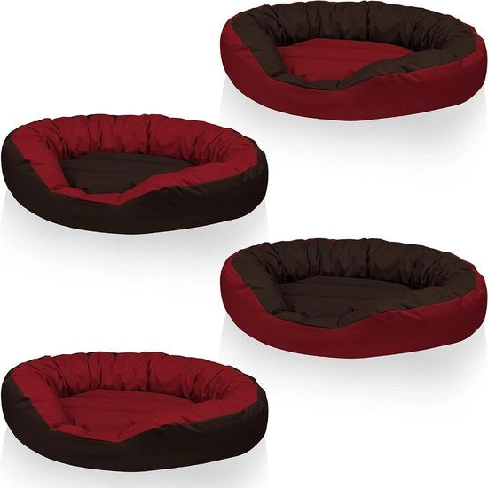 Cuscino per cani 4in1 XL ovale con cuscino morbido, copertura rimovibile in pelle marrone/rosa, letto per cani grande lavabile.