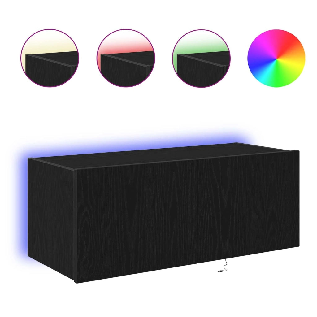 Mobile TV da parete con LED Rovere Nero 80 x 35 x 31 cm 863108