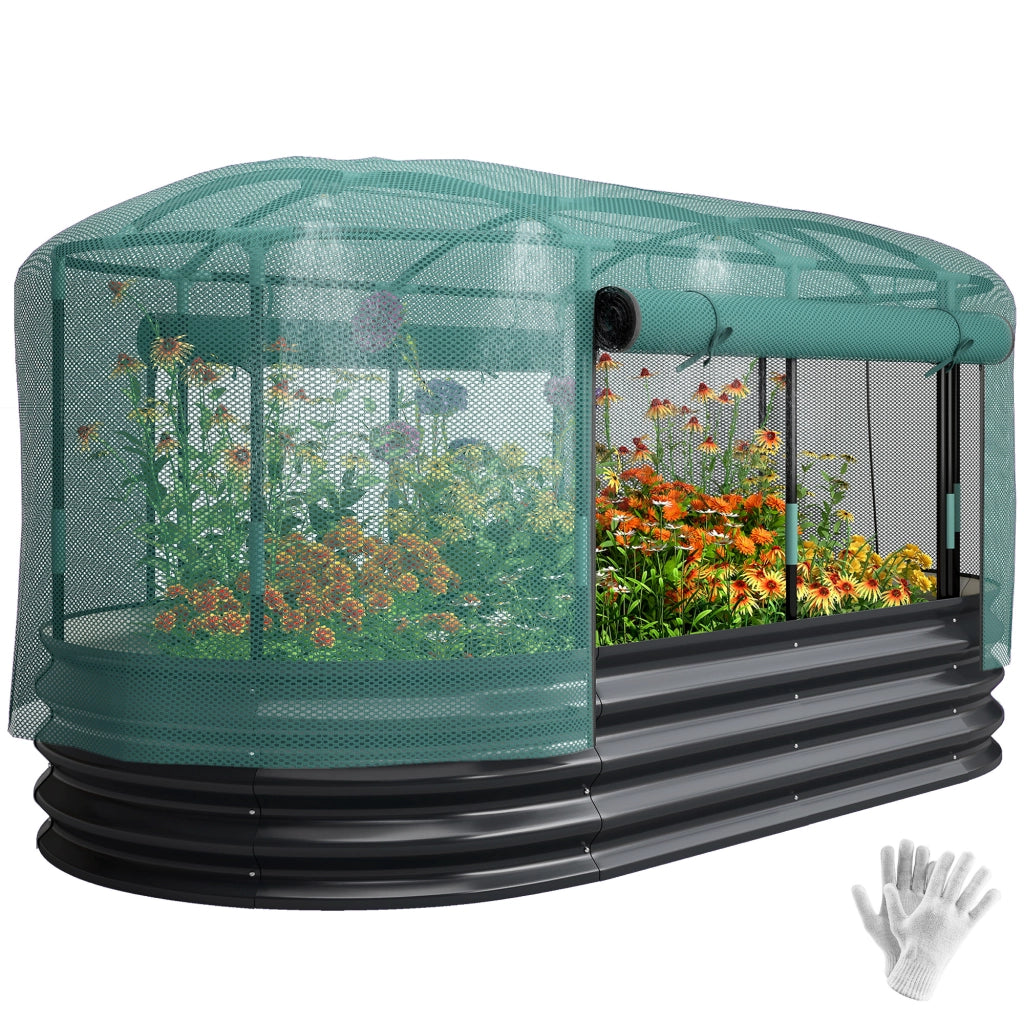 Letto da giardino rialzato con gabbia di protezione ¨C Minimal ¨C 180x90x93 cm grigio e verde
