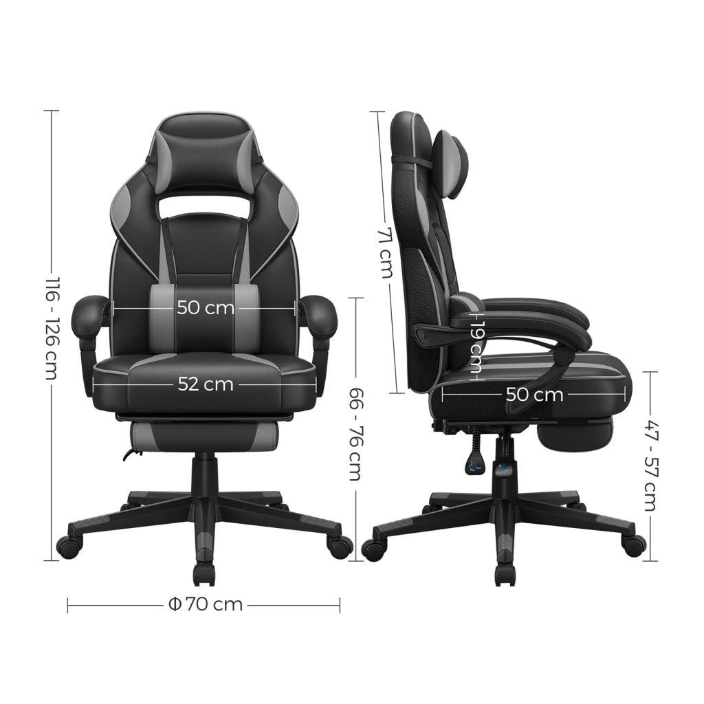 Sedia da gaming sedia da ufficio regolabile con poggiapiedi telescopico ergonomico meccanismo di inclinazione poggiatesta supporto lombare capacità di carico 150 kg nera 12_0005912