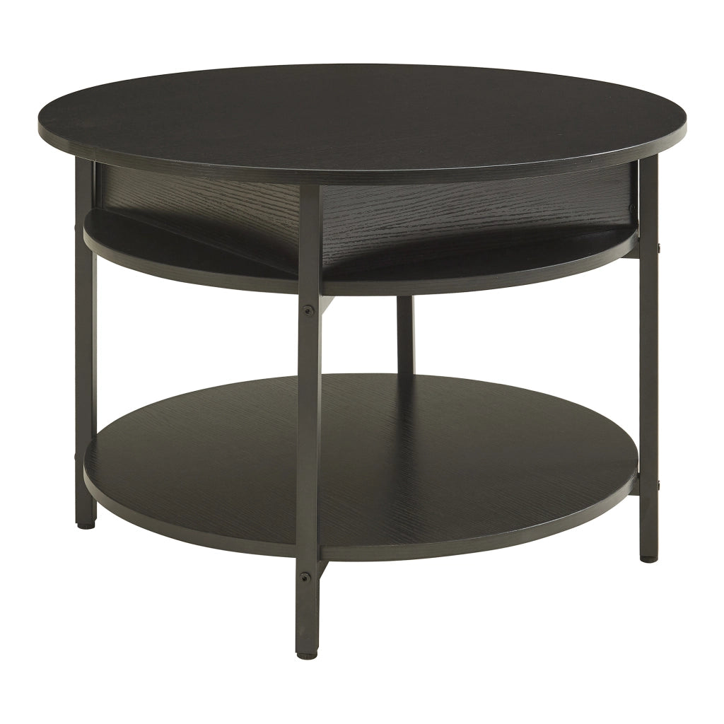 Tavolino da Caffè Kandas con Piano Rotondo Sollevabile (ØxA): 70x49 cm - Nero [en.casa]