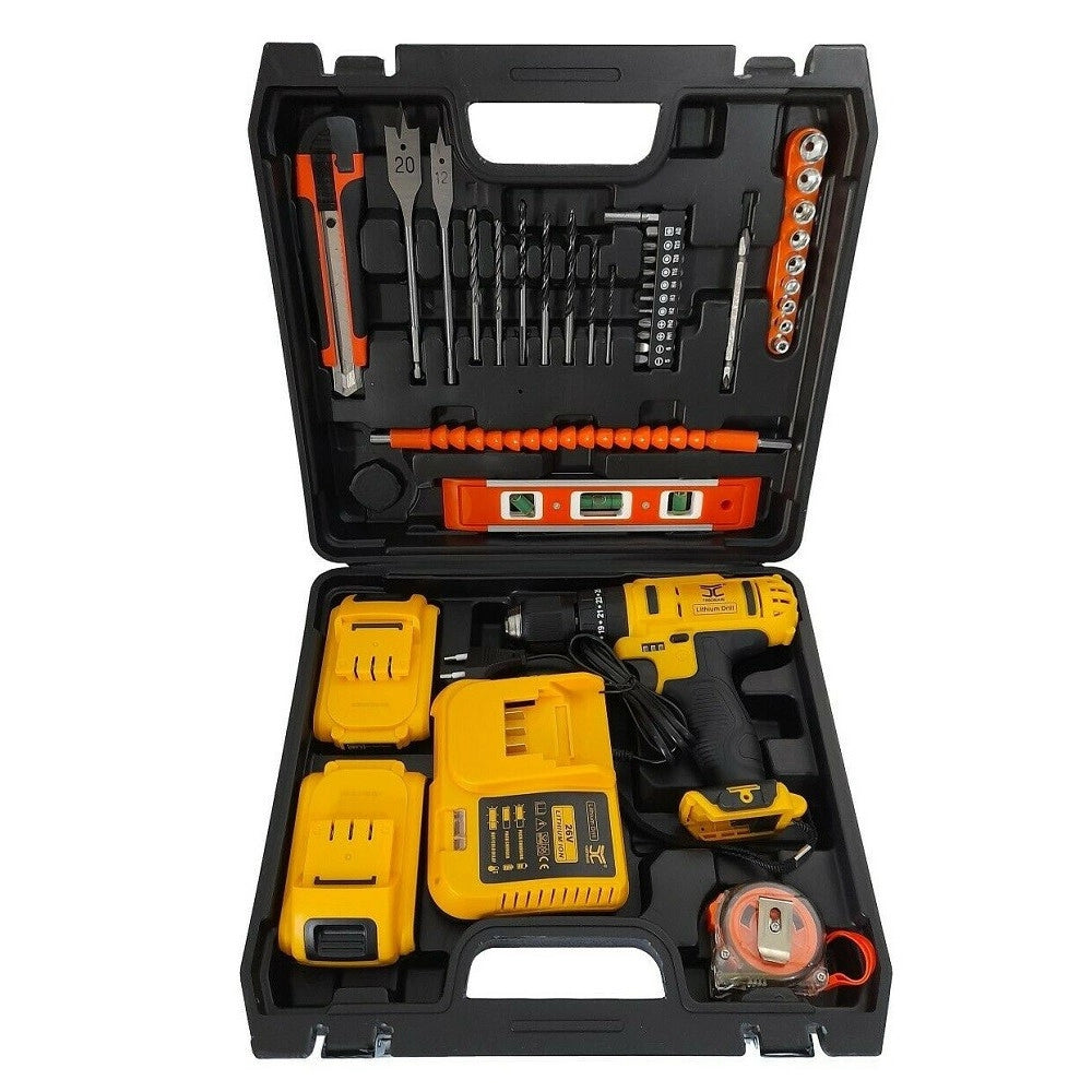 Trade Shop - Trapano Avvitatore A Percussione Doppia Batteria Litio 26v Valigia 35 Accessori -