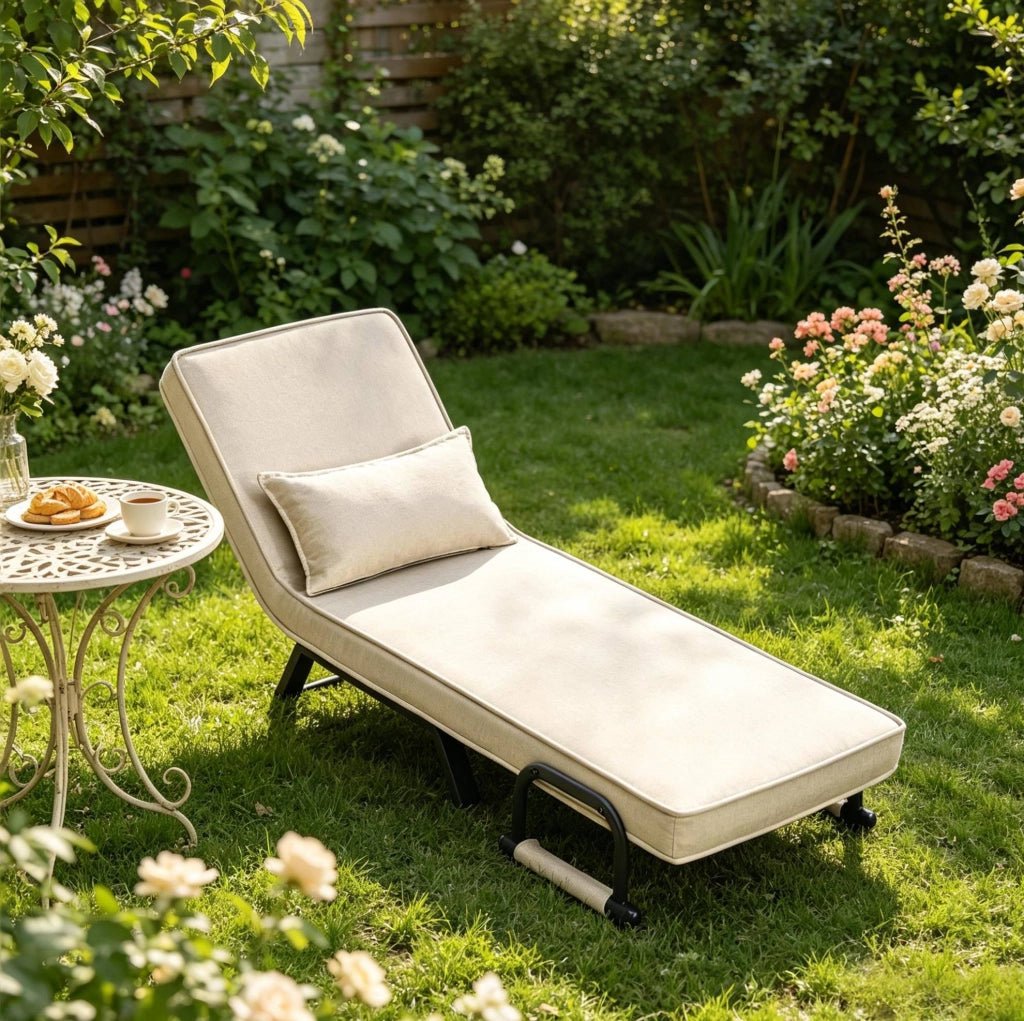 Poltrona letto 3 in 1 con schienale regolabile in lino beige