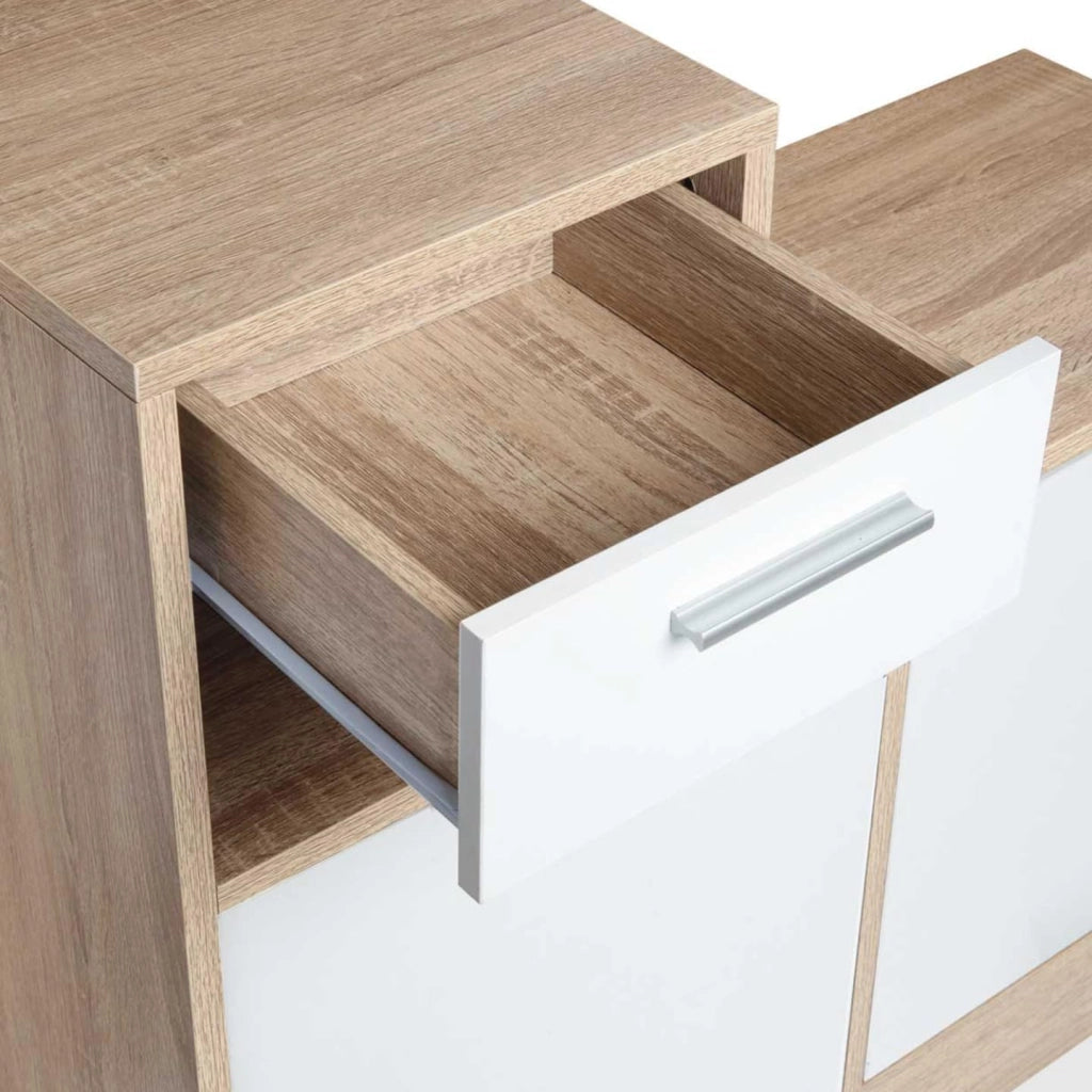 Mobile da ingresso, appendiabiti con specchio, design in legno faggio e ante bianco PAULIN