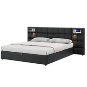 Letti contenitori 180x200 cm; sollevabile idraulico con USB e ricarica wireless; PU nero (Senza materasso)