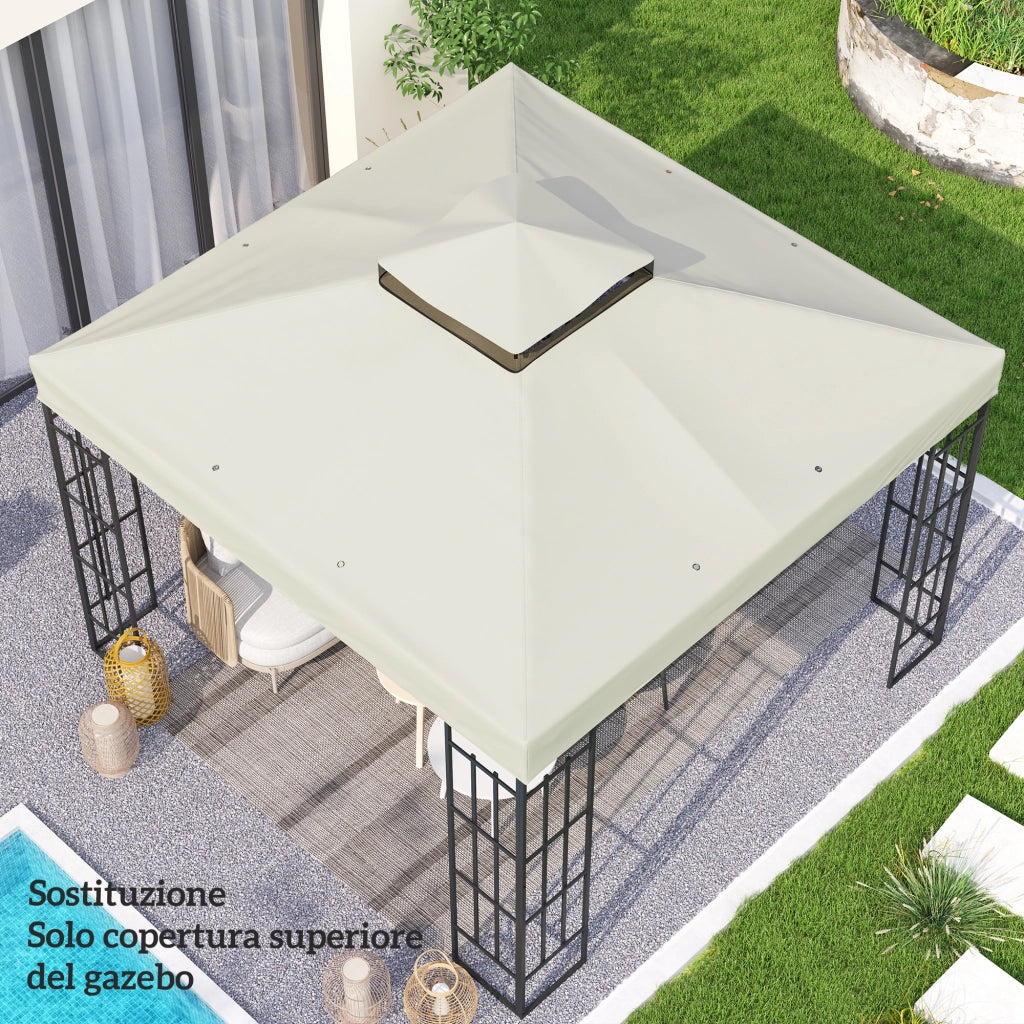 Copertura per Gazebo da Giardino 3x3 m UPF30+ a 2 Livelli in Poliestere Grigio Chiaro