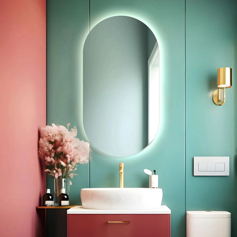 Specchio da bagno ovale retroilluminato reversibile OLIVIA LED 50x90