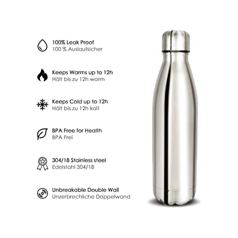 Trade Shop - Borraccia Sportiva 350 Ml Acciaio Inox Doppia Parete Per Sport Scuola Campeggio -