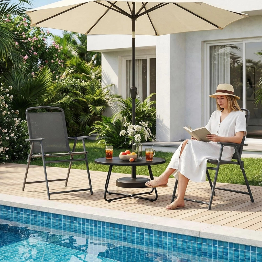 Set di 4 sedie pieghevoli con schienale, braccioli, sedie da terrazza, sedie da pranzo, fino a 150 kg, sedia pieghevole per campeggio, spiaggia, giardino, piscina, terrazza, grigio