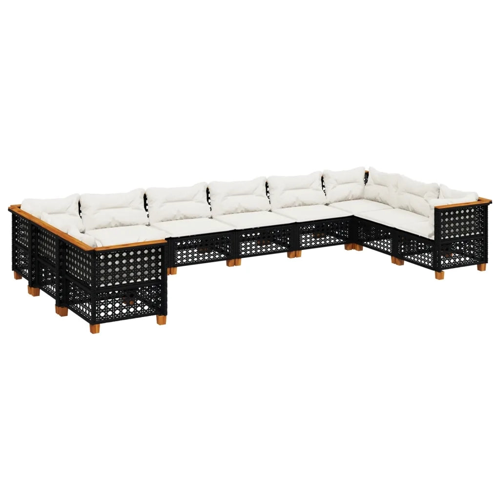 Set Divani da Giardino 10pz con Cuscini in Polyrattan Nero 3262022