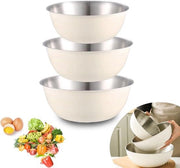 Set di Tazze in Acciaio Inox 3 pezzi, Tazze da Insalata Stivabili, Resistenti al Lavastoviglie - Preparazione per la Cucina e la Cottura - 1.2 L 1.8 L 2.5 L tazza per impasto di insalata