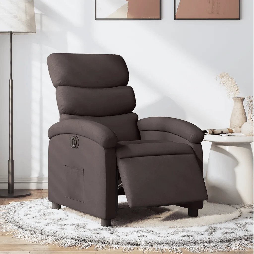 Poltrona | Sedia Relax Elettrica Reclinabile Marrone Scuro in Tessuto