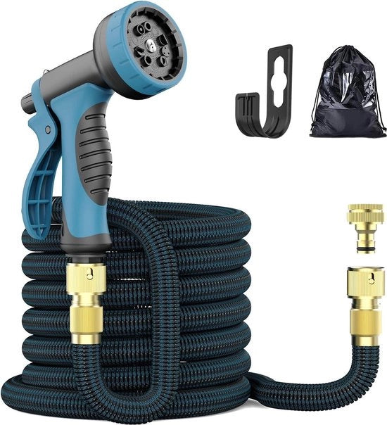 Estensibile Tubo di Irrigazione per Giardino - 50FT - Sparatore con 10 Funzioni - Connettore a Lame Legheggianti in Ottone - Tubo di Irrigazione Estensibile - Giardinaggio Autoirrigazione
