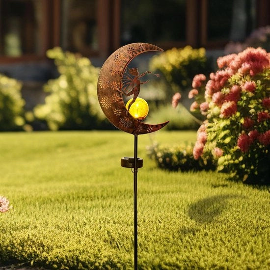 Decorazioni per giardino esterno per regali - stella che balla con la luce della luna e del sole - illuminazione esterna per giardino - luce in ingresso con lampada a forma di globo di vetro per giardino - vialetto - 99 cm