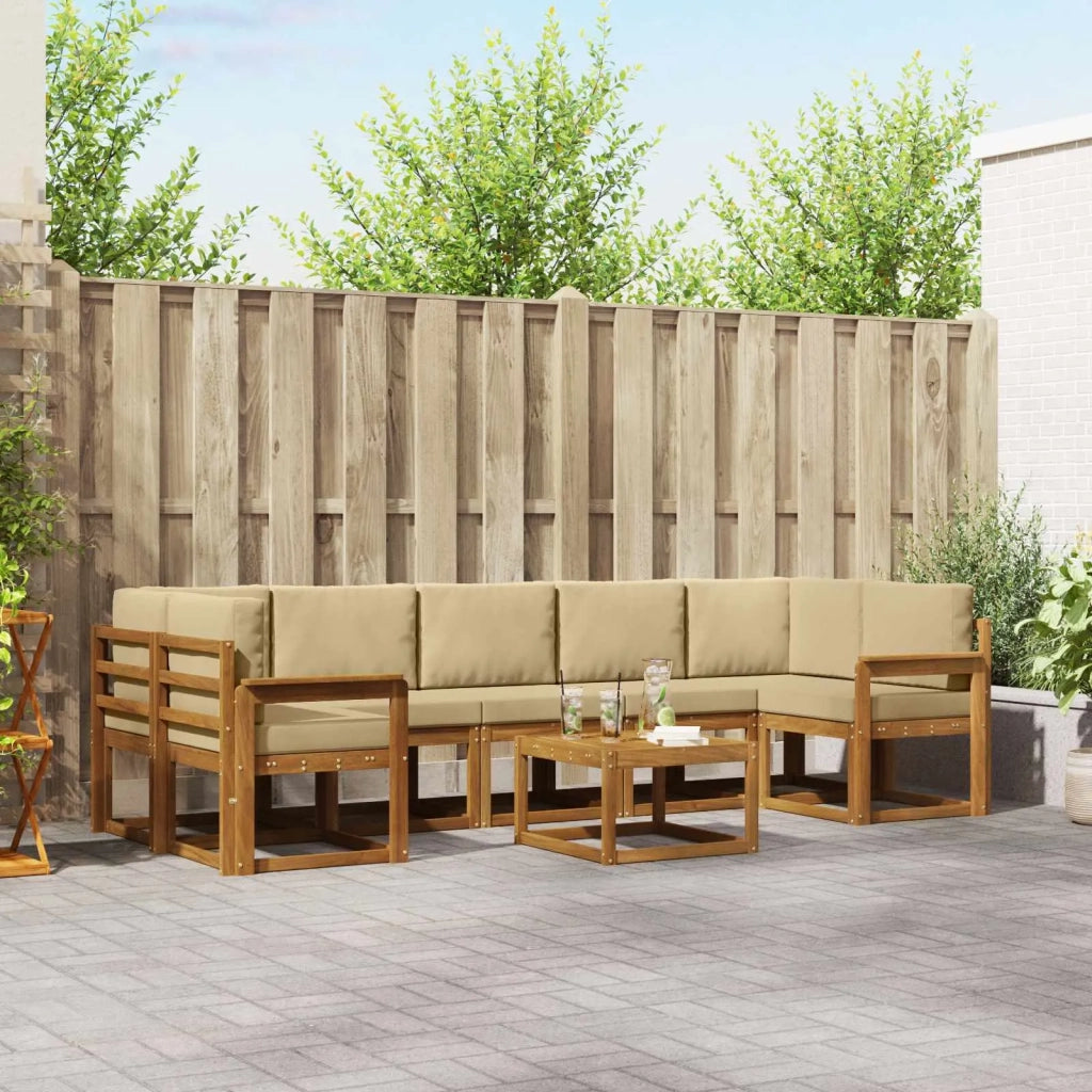 Set di divani da esterno con cuscino 8 pcs Naturale e Beige