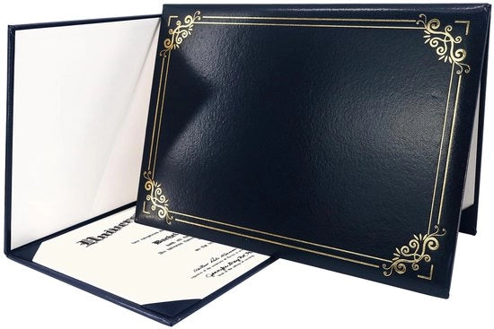 Copricapo per Diploma A4 con Fondo in Carta Oro e Bordo per Certificati Documenti Documento con Protezione per Diploma Blu Marino
