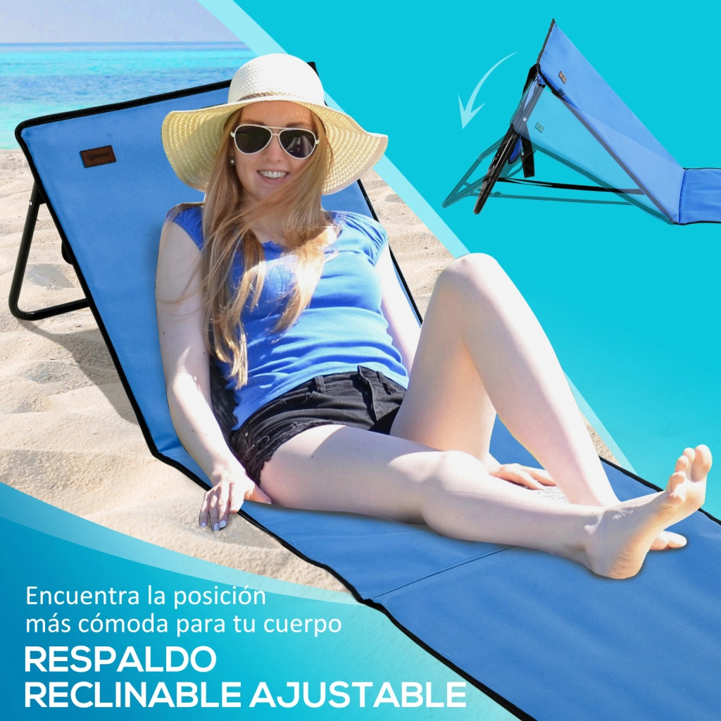 Set 2 Tappetini Pieghevoli da Spiaggia con Schienale ¨C zephmum ¨C 142x51x40 cm Blu