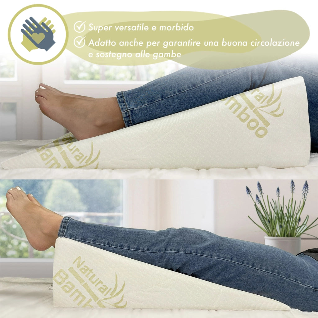 Cuscino Cuneo Da Lettura Ergonomico Letto E Divano Sollevatore Gambe Pesanti Schiena Fodera In Bambù Prodotto Italiano Circolazione Ginocchia Antireflusso Schienale Testata Letto Sfoderabile