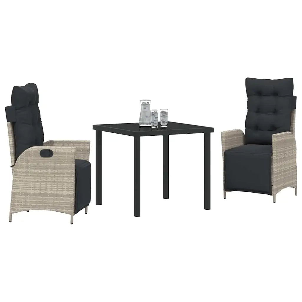 Set da Pranzo per Giardino 3 pcs Grigio chiaro polyrattan