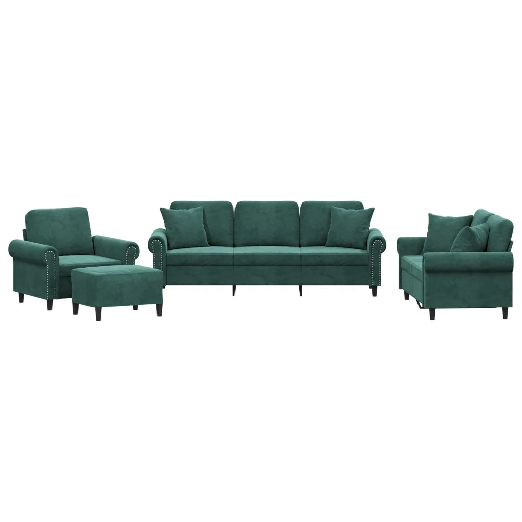Set di Divani 4 pz con Cuscini Verde Scuro in Velluto 3202202