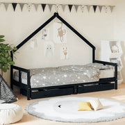 Giroletto Bambini con Cassetti-Struttura Letto Bambini Nero 80x200cm Massello di Pino 384658