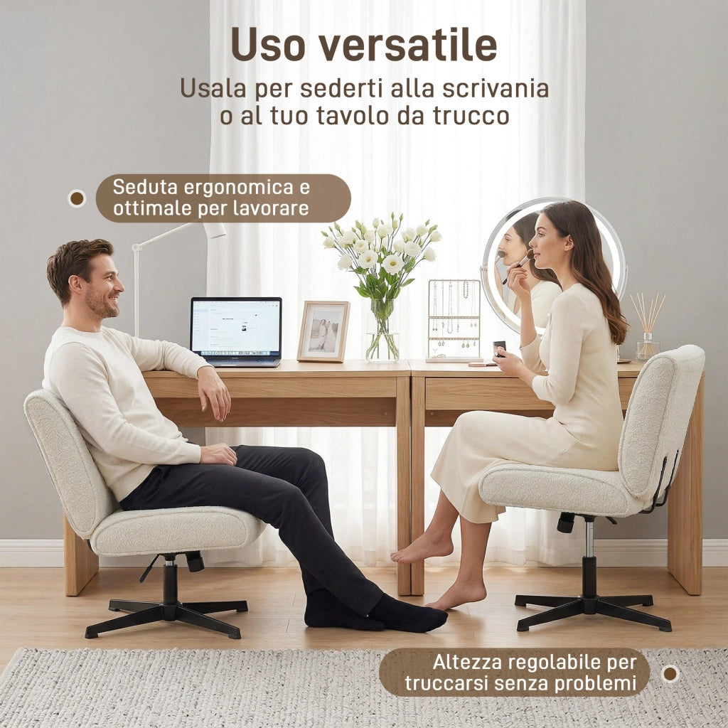 Poltrona da Salotto Girevole 360¡ã. Altezza regolabile in Velluto a Goccia Senza Braccioli. Crema