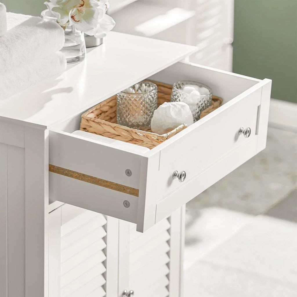 Mobiletto Base per Bagno o Ingresso, con Due Ante e cassetto, in Stile tapparelle,Bianco,FRG238-W,IT