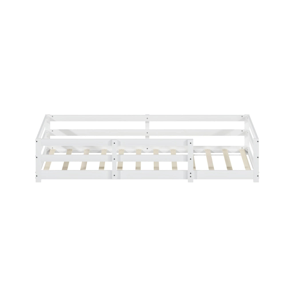 Letto Montessori per bambini in legno di pino 90x200 cm con barriera bianca