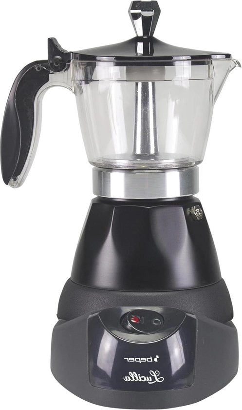 Moka Pot Elettrico Capacità 3 Tazze - Riduzione 1 Tazza - Spegnimento Automatico - Mantenimento della Temperatura per 30 Minuti - Nero