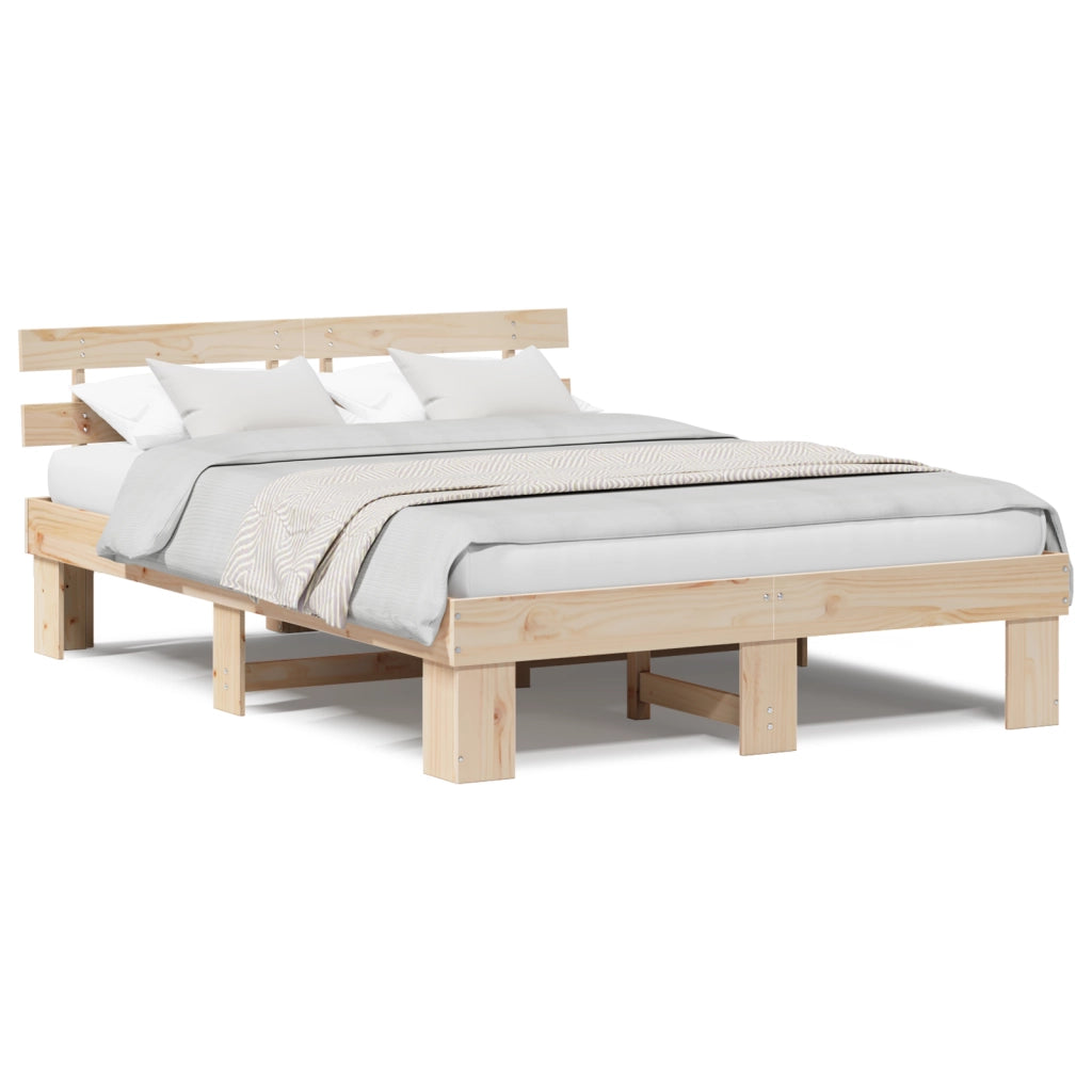 Struttura Letto con Testata 140x200 cm Legno Massello Pino