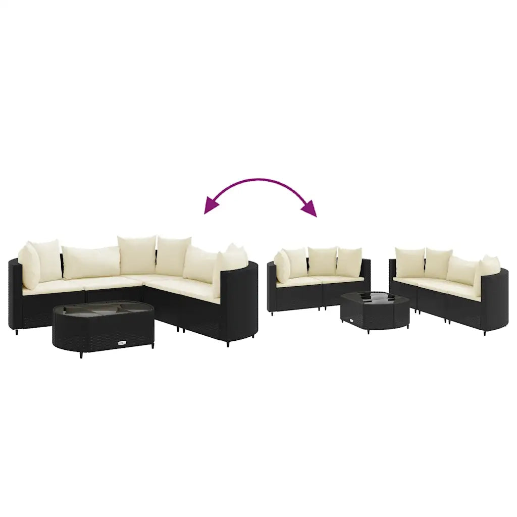 Set Divano da Giardino 6 pz con Cuscini Nero in Polyrattan 3308416