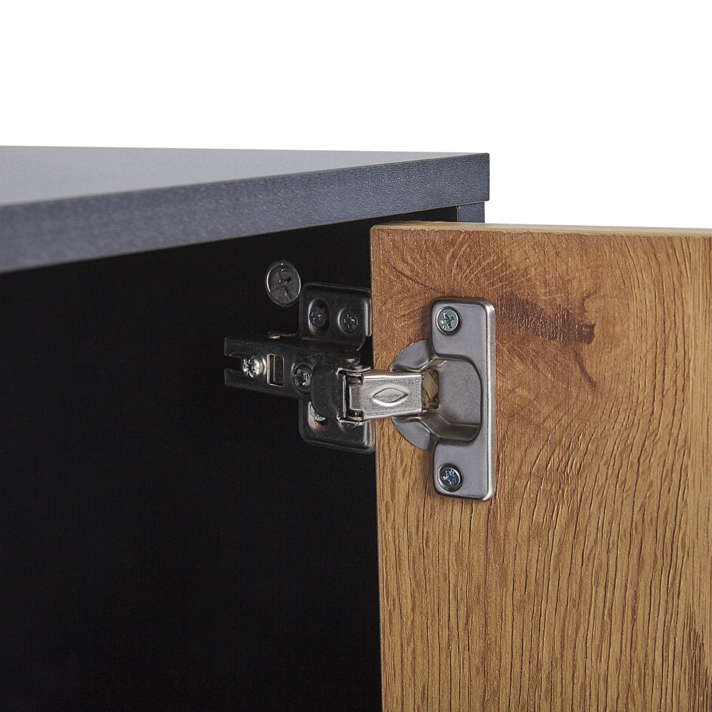 Porta TV in legno chiaro e truciolare Nero fino a 60ʺ con 2 ante in stile industriale
