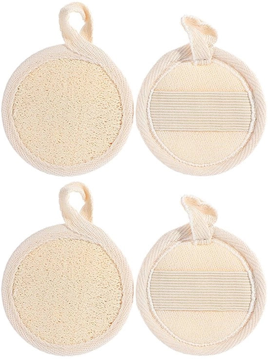 Panno di Loofa - 4 Pezzi - Spongia Esfoliante - Loofa Naturale - Pulizia Profonda - Bambacotto di Cotone - Per una Pelle Sana - Panno di Esfoliazione