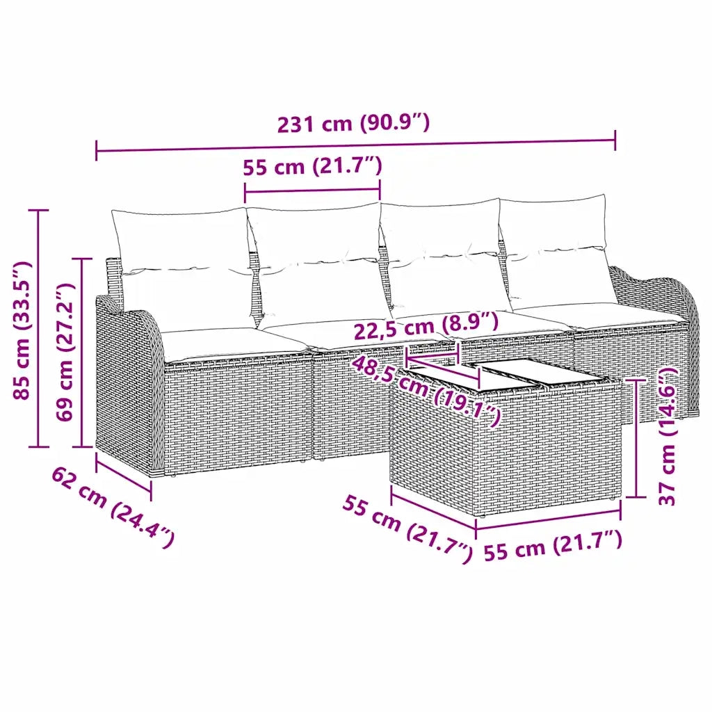 Set Divano da Giardino Beige polyrattan 3345570
