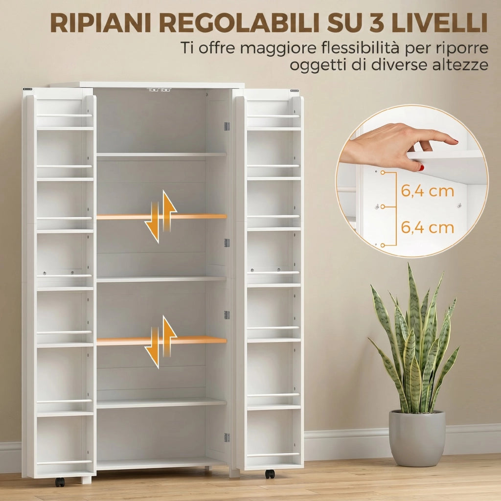 Mobile Cucina Moderno: Ruote. 2 Ante. 14 Scomparti. Colore Bianco.