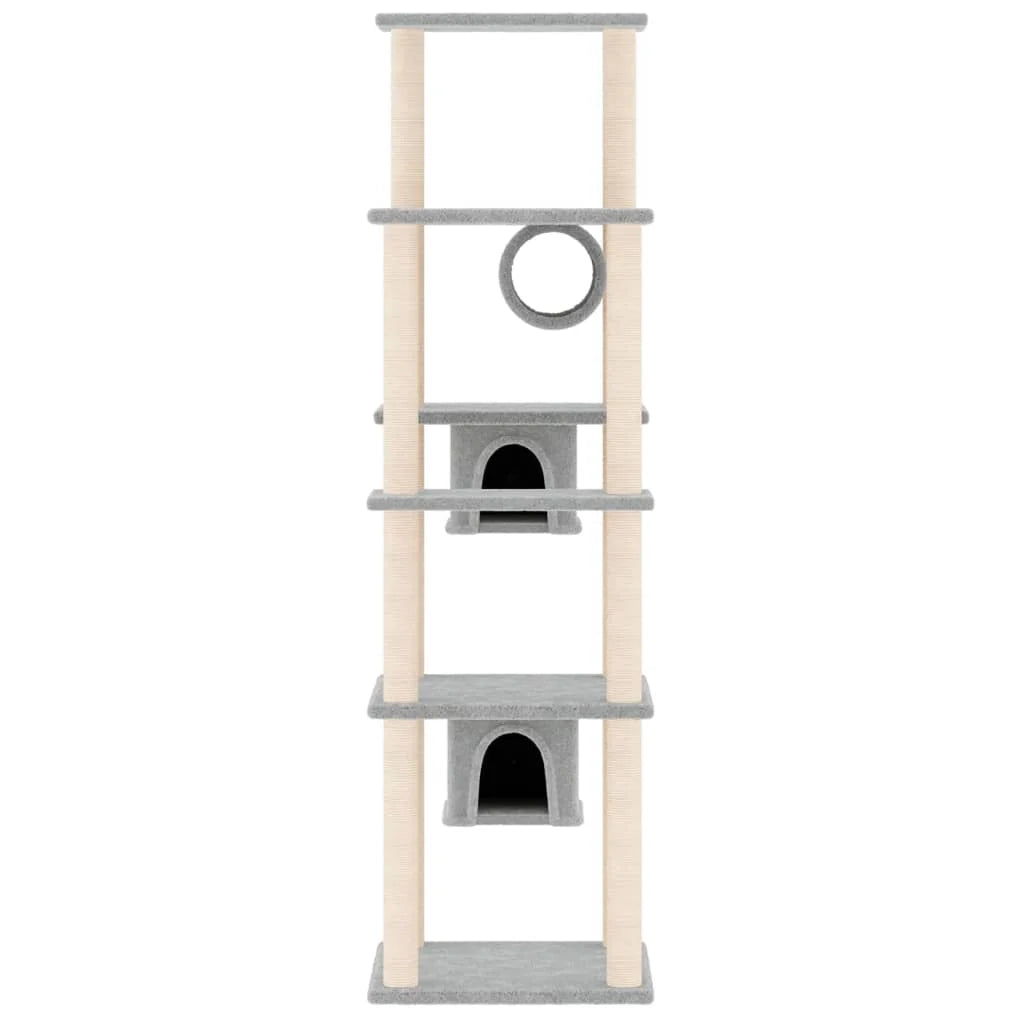 Tiragraffi per gatti Mobili per arrampicata su torre Tiragraffi piattaforma da arrampicata con tiragraffi in sisal leggero 169 cm grigio 02_0022588