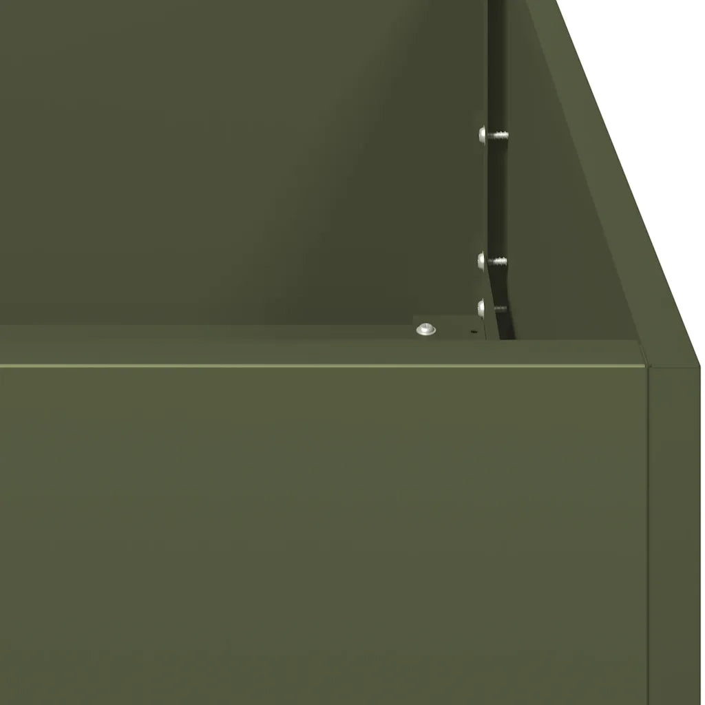 Fioriera moderna a fondo aperto 40 x 40 x 80 cm per balcone o giardino robusta realizzata in acciaio laminato a freddo verde oliva 02_0051495