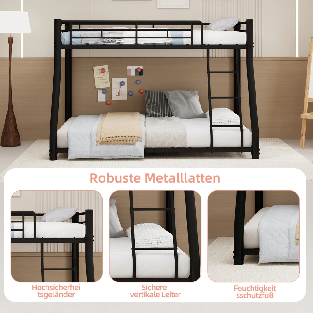 Letto a castello in ferro nero 90x190 e 140x190 cm
