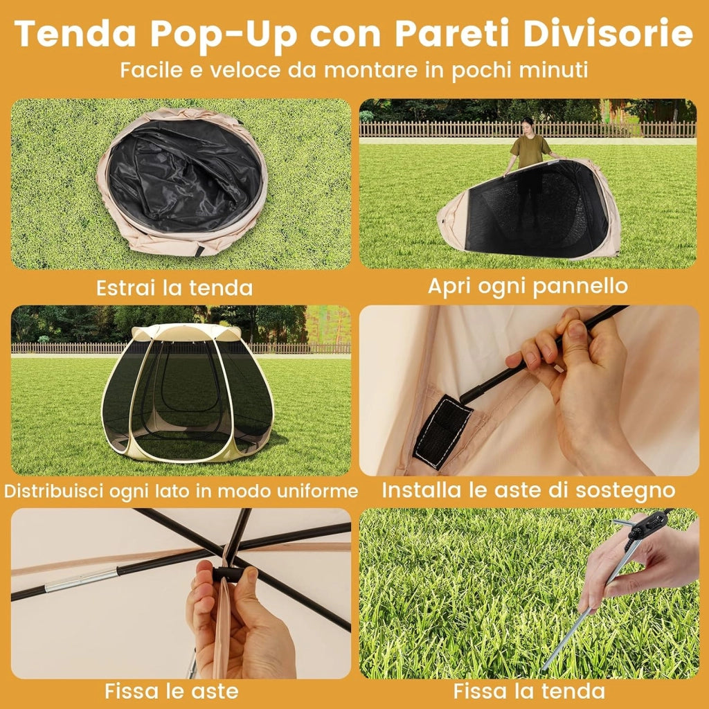 Tenda a Rete Pop Up per 4-6 Persone, 310 x 270 CM, Tenda da Campeggio Pieghevole con Zanzariera, Borsa Portatile, per Famiglie, Campeggio e Giardino