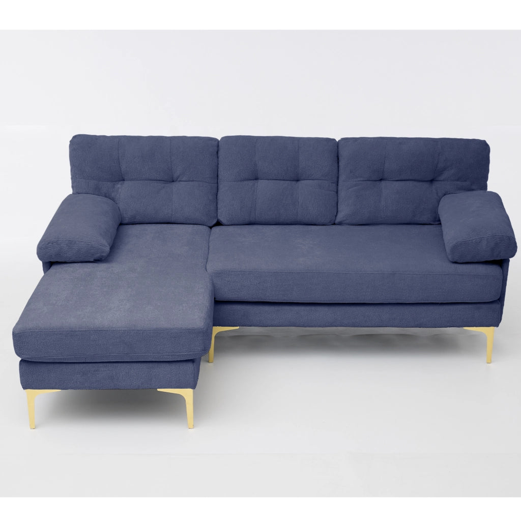 Divano Angolare 3 Posti ¨C MINIMAL ¨C Tessuto Chenille Blu, Gambe in Metallo, Funzione Relax