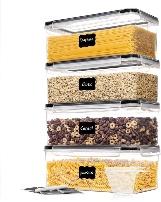 Set di contenitori a chiusura ermetica 3,2L, set di 4, BPA-free, per la conservazione di cereali per colazione, pasta e spaghetti, in acciaio inossidabile.